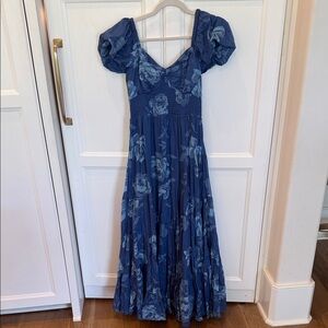 Free People Blue Floral Puff-Sleeve Maxi Dress size Medium